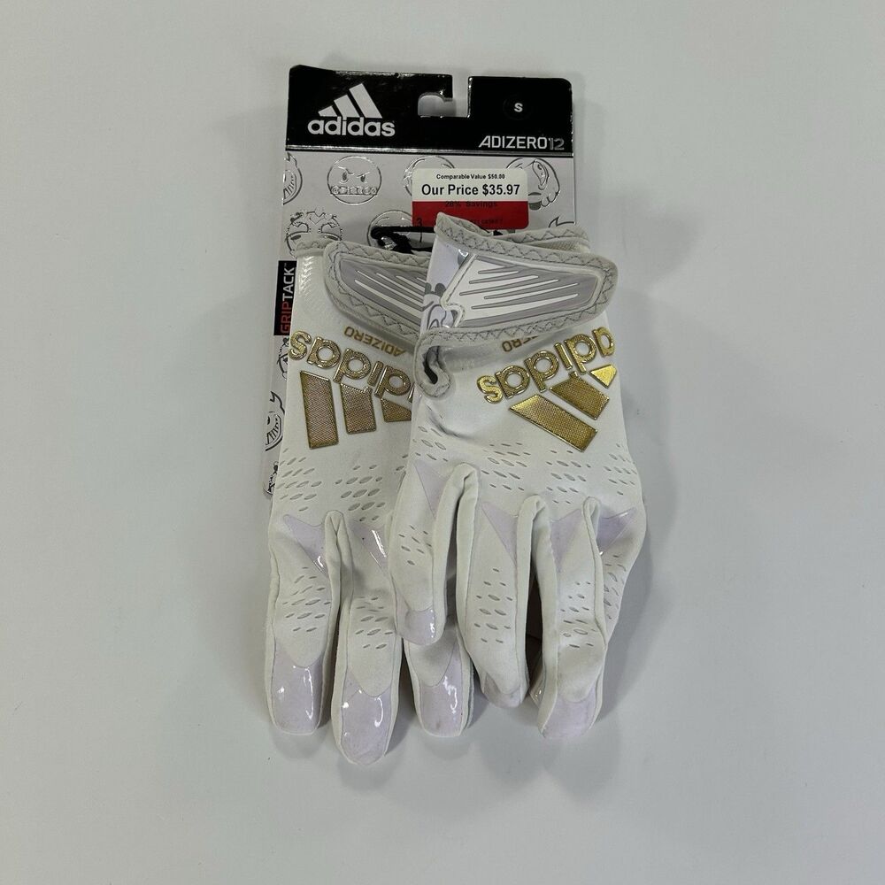 Adidas Adizero 12 Football Gloves Size S White/Gold Full Finger Grip Pair